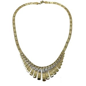 14K solid yellow gold Egyptian revival fringe bib necklace, vintage